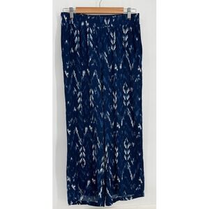 Donna Moore Womens Blue White Ikat Chevron Wide Leg Rayon Crinkle Pants Sz M